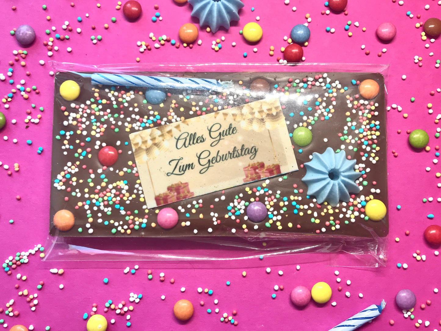 Vollmilch Geburtstag Schokolade "Blaue Kerze" - Mit Bild auf Zuckerpapier-5