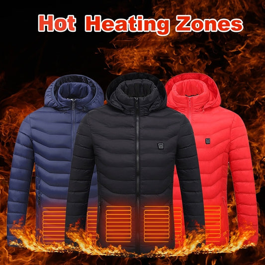 Mens Heated Puffer Jacket - 9 zone Electric Heating Coat ,Outdoor