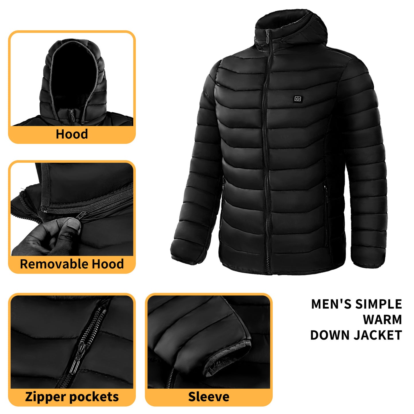 Mens Heated Puffer Jacket - 9 zone Electric Heating Coat ,Outdoor