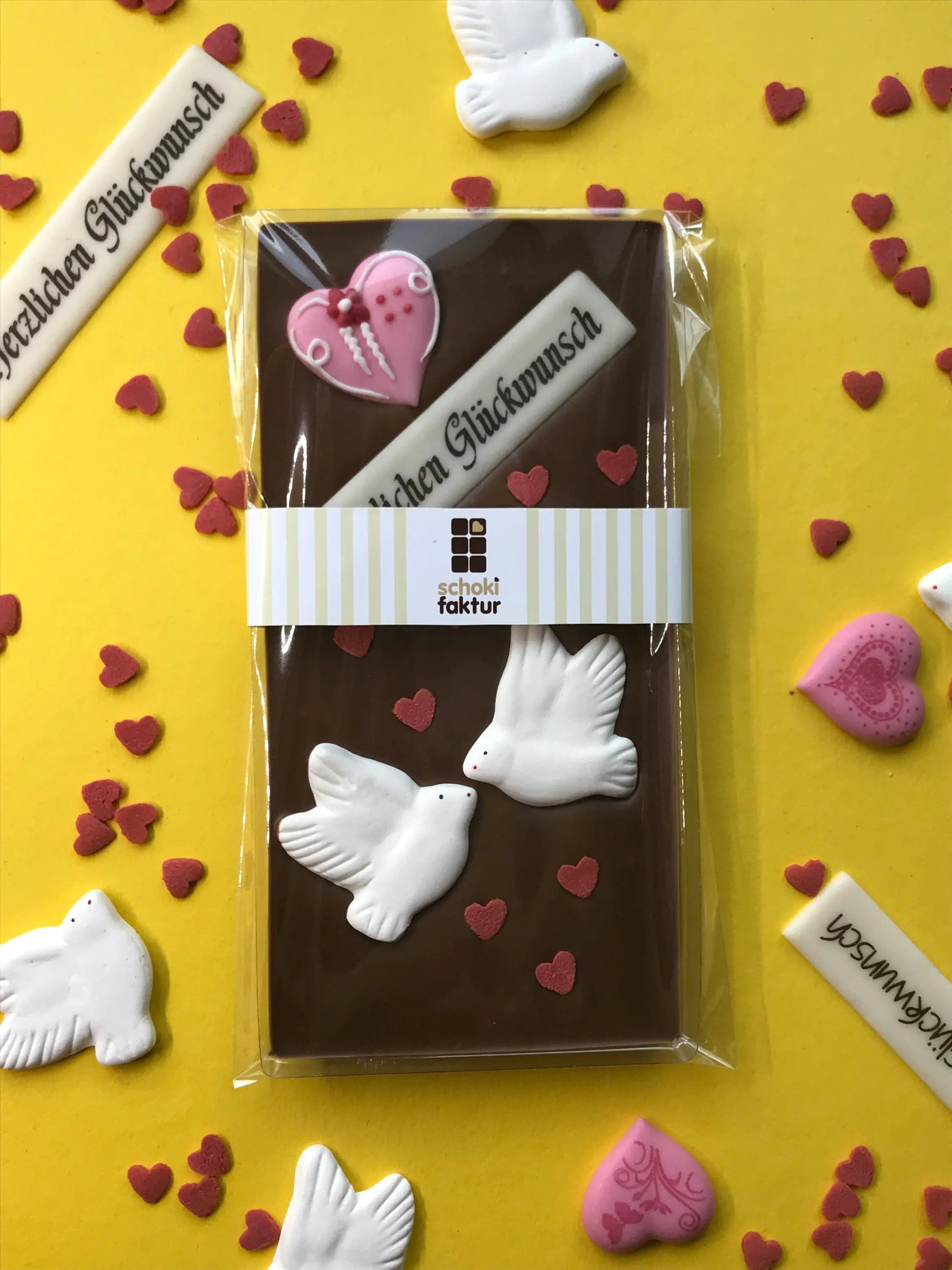 Vollmilch Schokolade Herzlichen Glückwunsch mit Zuckerherz "Rosa"-3