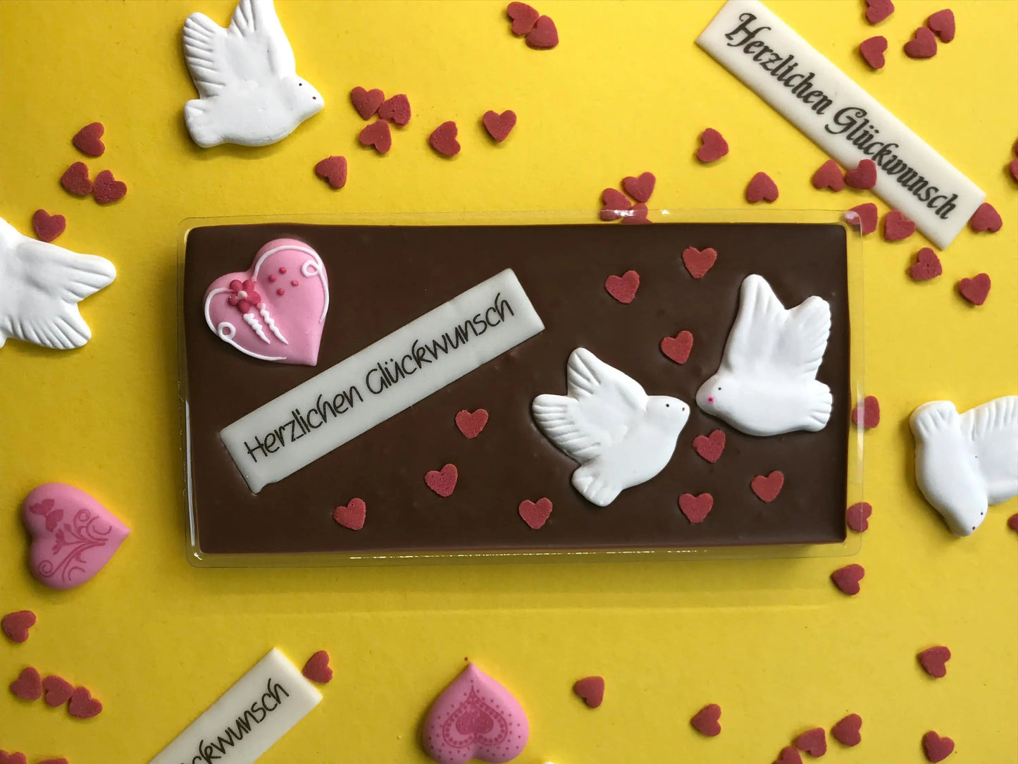 Vollmilch Schokolade Herzlichen Glückwunsch mit Zuckerherz "Rosa"-2