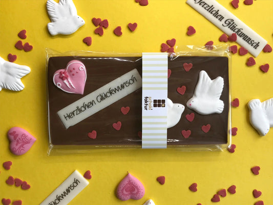 Vollmilch Schokolade Herzlichen Glückwunsch mit Zuckerherz "Rosa"-0