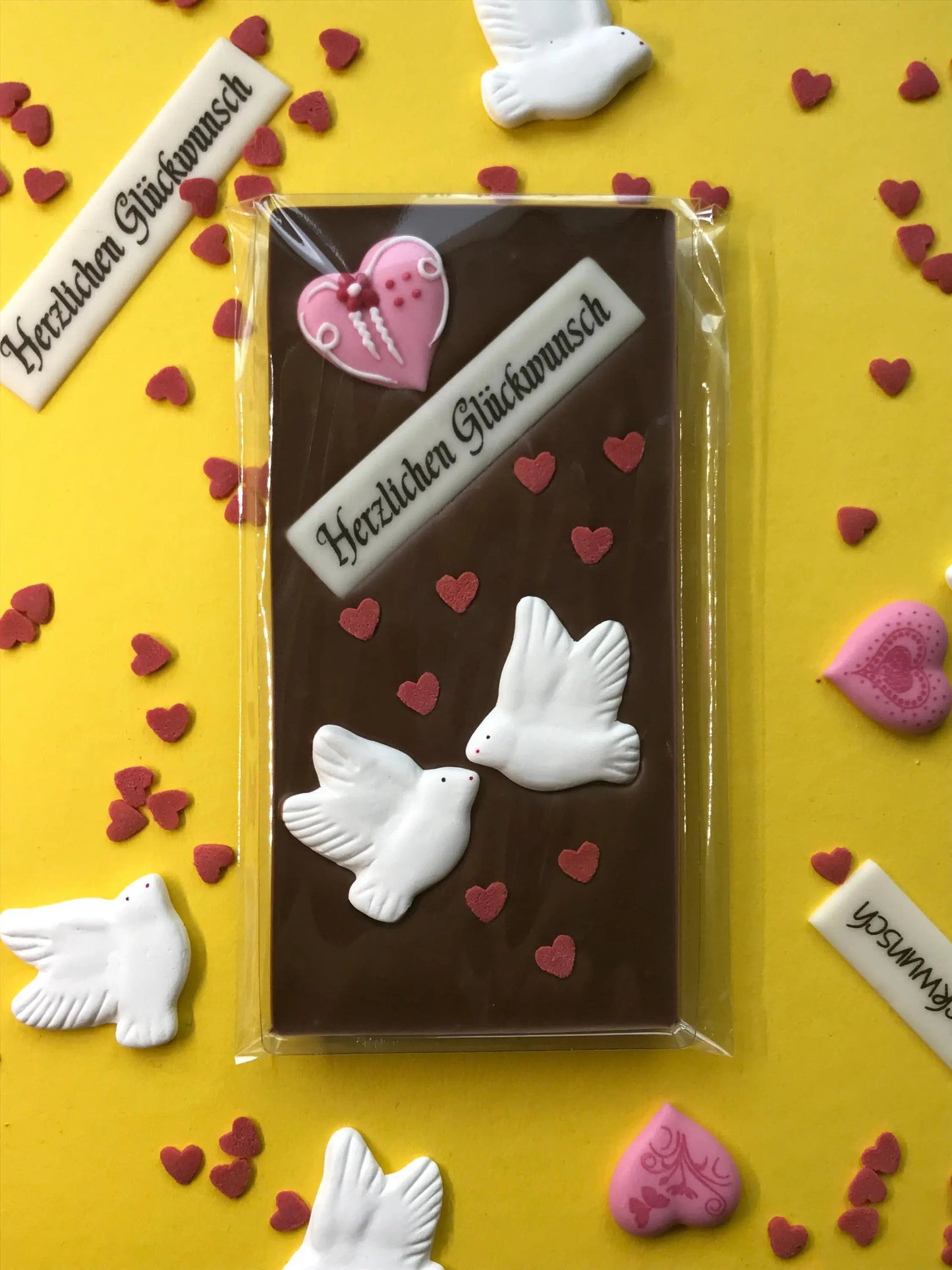 Vollmilch Schokolade Herzlichen Glückwunsch mit Zuckerherz "Rosa"-4